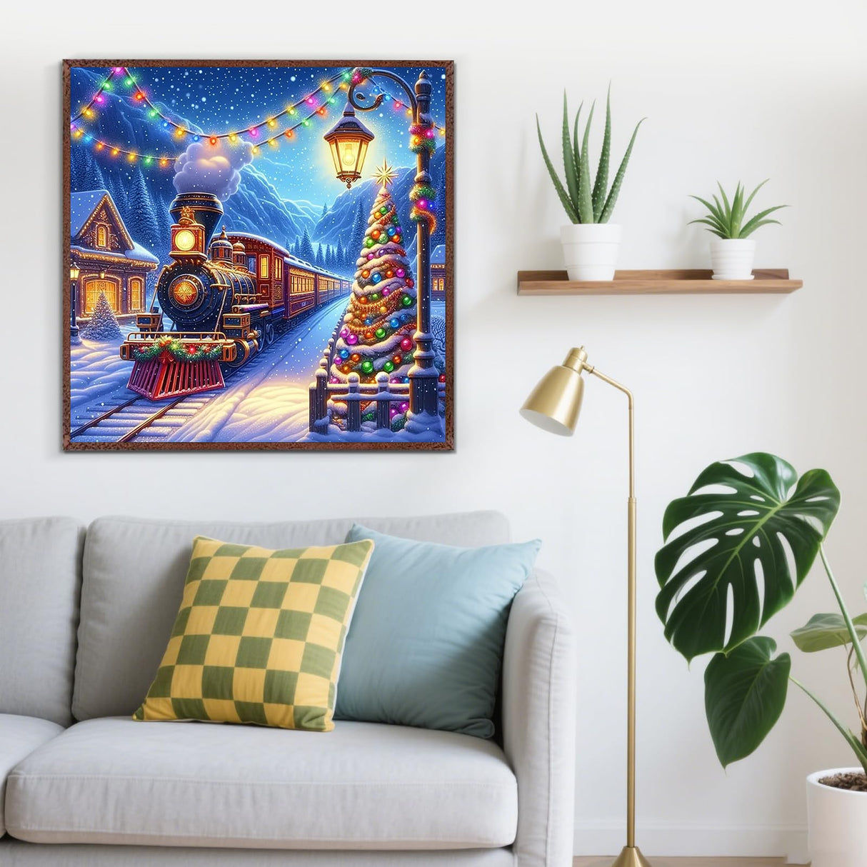 Christmas Tree Train Diamond Painting Kits for Adults, 5D Winter Diamond Art Kits for Adults Beginners, DIY Full Round Drill Diamond Dot Painting Gem Art Kits for Adult, Home Wall Decor 13.8x13.8 Inch LKHMVCA