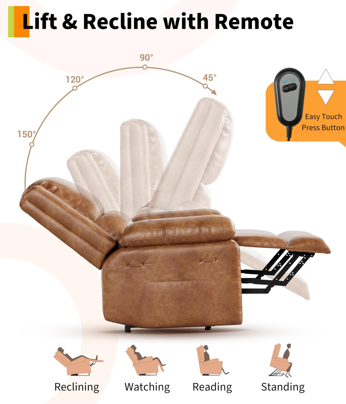 Garvee Electric Lift Recliner Chair - Heat and Massage, PU Leather Power Lift Recliner for Elderly & Mobility Impaired, Adjustable Back and Legs, Heavy Duty Lift Chair for Seniors Garvee