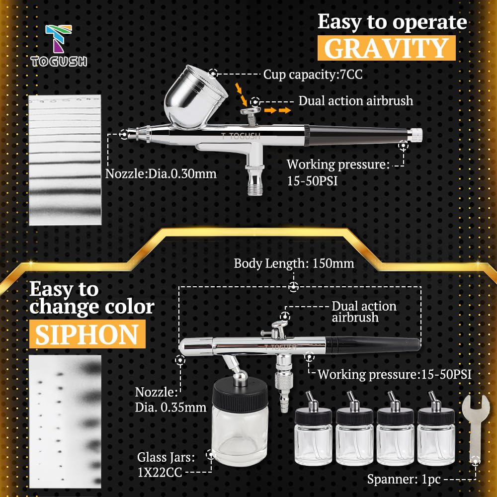 T TOGUSH Air Brush Kit with Air Compressor with Airbrush Cleaning Tools Double Action Airbrush for Model Painting Hobby Craft Airbrush Compressor T TOGUSH
