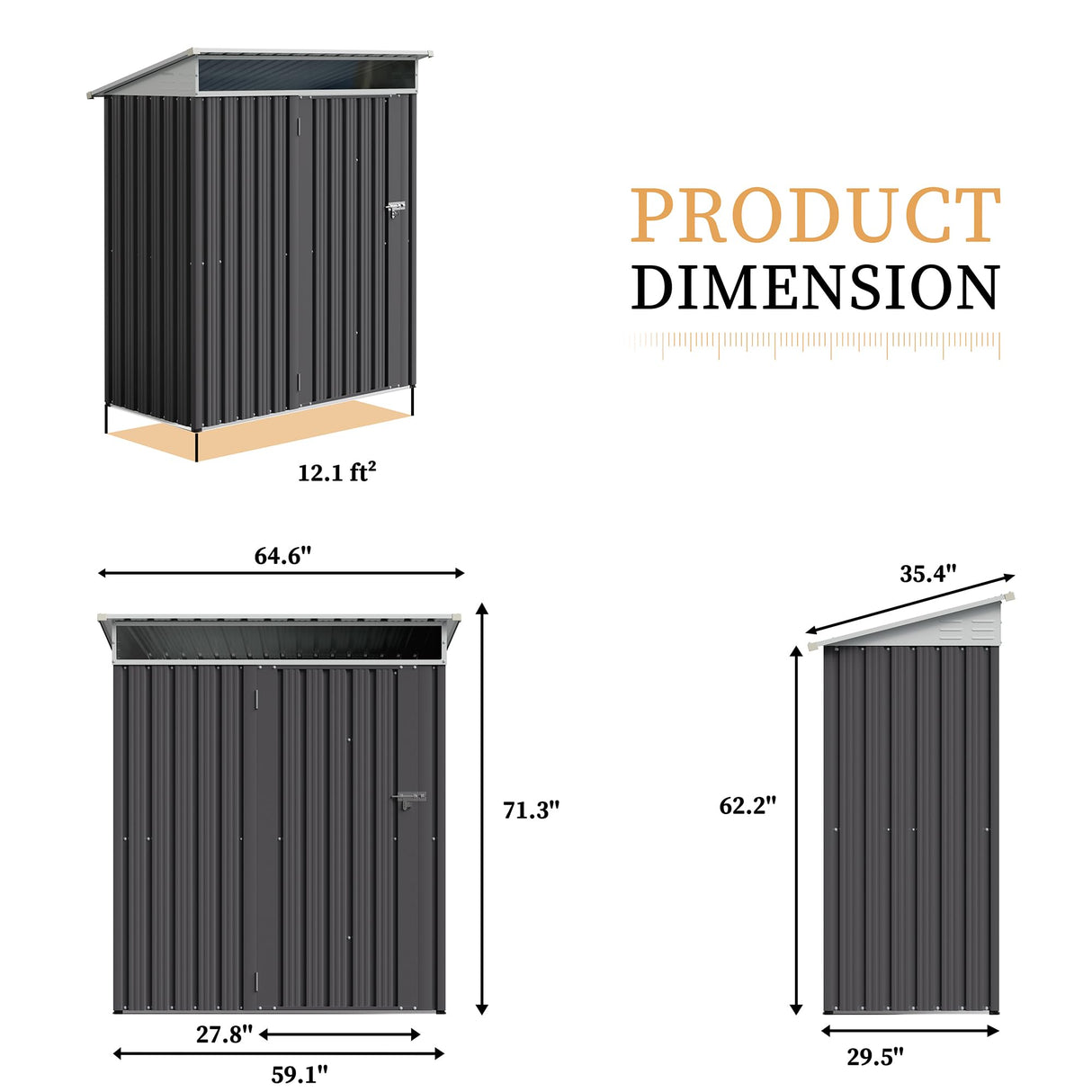 Vongrasig 5 x 3 FT Outdoor Storage Shed, Metal Shed Small Garden Tool Storage Shed with Large Window and Lockable Door for Outside Backyard Patio Lawn (Dark Grey) Vongrasig