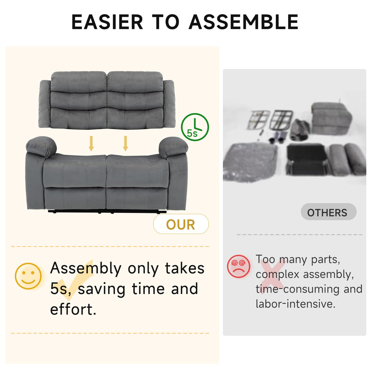GNMLP2020 Reclining Loveseat Recliner Sofa Couch 2 Seater with Side Pocket, Velvet Double Wall Hugger Loveseat Recliner Sofas for Living Room, RV, Home Theater(Loveseat, Grey) GNMLP2020