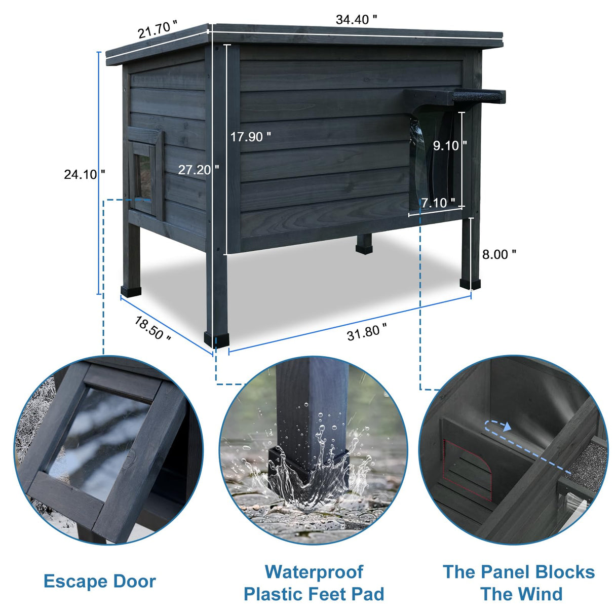 Luyitton Outdoor Insulated Cat House Feral Cat Enclosure Cat Shelter Weatherproof for Winter with All-Round Foam Escape Door luyitton