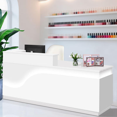 Gguileb Front Desk Solid Wooden Modern Reception Desk with Counter & Lockable Drawers & Cabinets, Retail Checkout Counters for Checkout/Office/Beauty Salon/Store (White-Right, 63×23.6×39.3″)