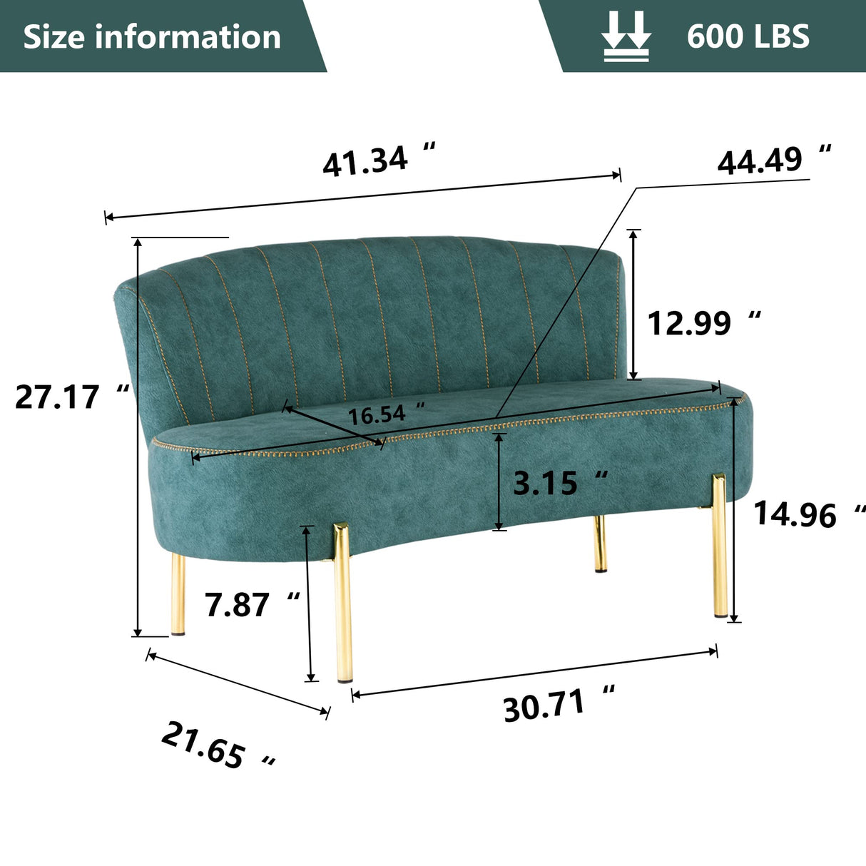 ALISH Upholstered Loveseat Settee Small Sofa Couch Modern Accent Sofa Bench with Backrest for Living Room Bedroom Teal ALISH