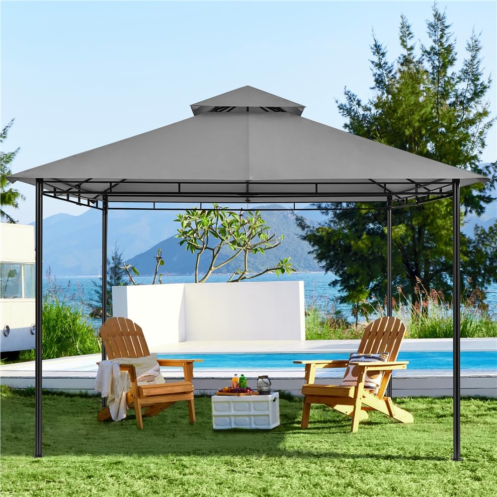 Yaheetech Gazebo for Patios - 11x11ft Outdoor Powder-Coated Steel Frame Gazebo, Double Roofs Grill Shelters BBQ Pavilion for Lawn/Backyard/Garden/Deck, Dark Gray Yaheetech