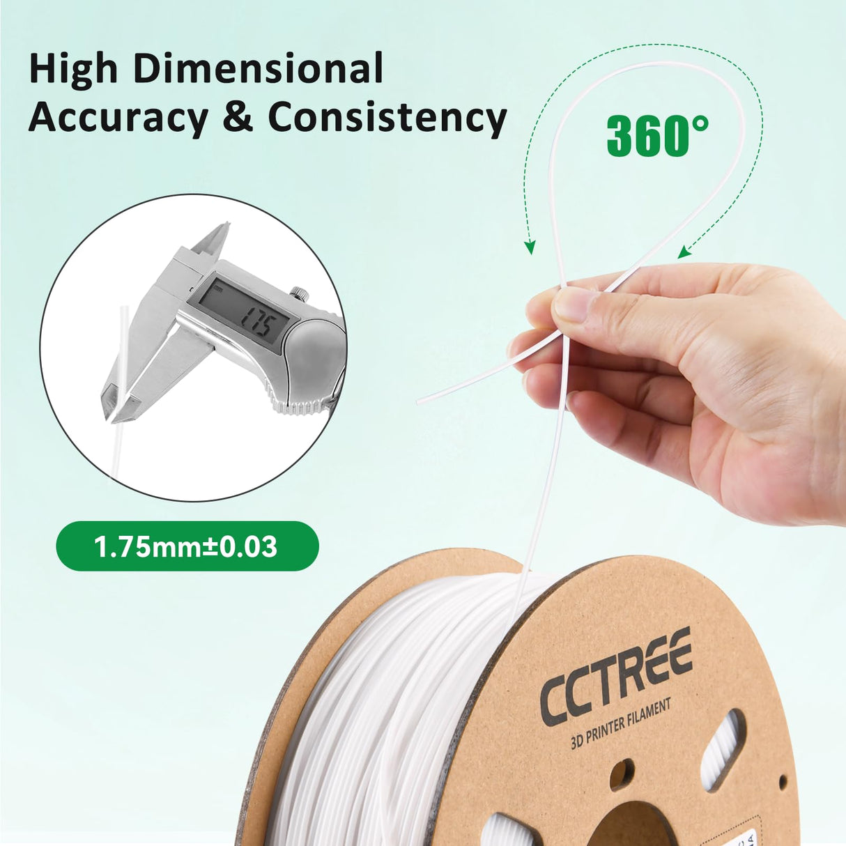CCTREE Glow in The Dark PETG Filament 1.75mm, Glow High-Speed 3D Printer Filament 1KG, Dimensional Accuracy +/- 0.03mm, Fit for Creality, Bambu Lab, Anycubic, ELEGOO FDM Printers, Glow Green CCTREE