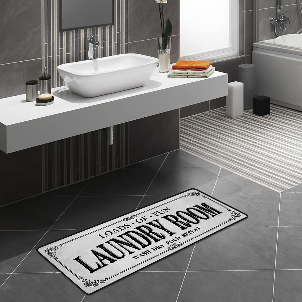 ROMAMIGO Grey Runner Rug, Farmhouse Kitchen Floor Mat, Non Slip Laundry Room Decor, Large (20 X 47 inch) ROMAMIGO