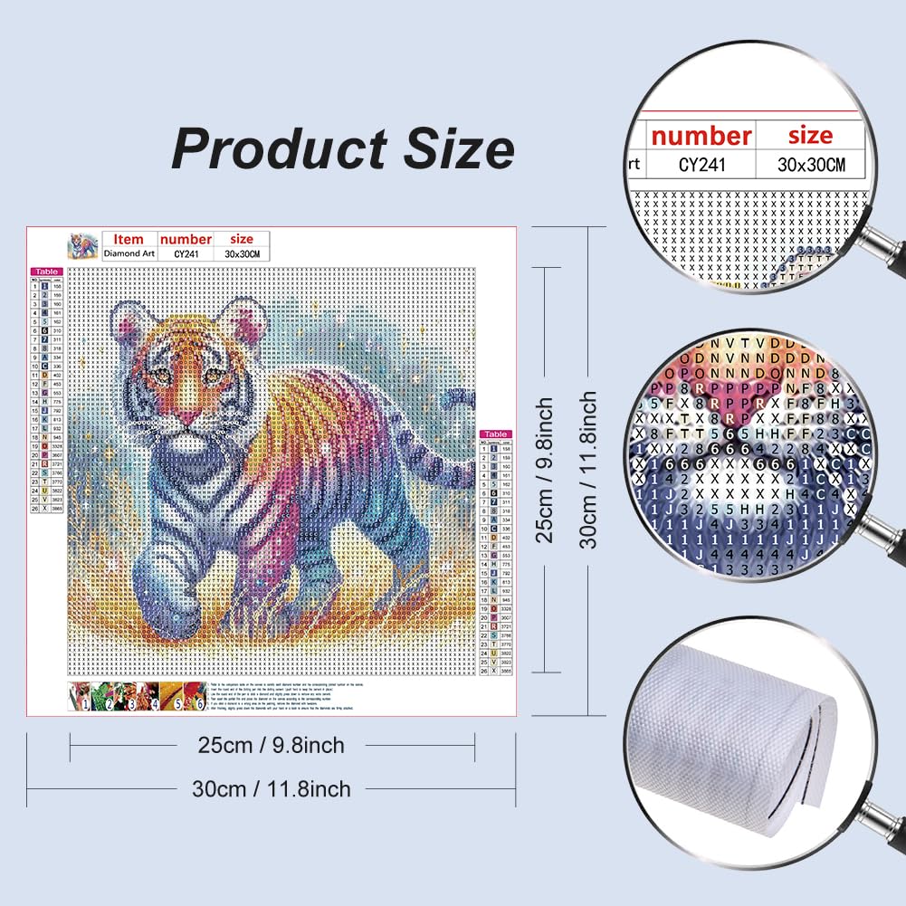 Stalente Diamond Painting Kits for Adults Tiger, 5D DIY Diamond Art Kits for Beginners Round Full Drill Diamond Painting for Home Wall Decoration Gift 12×12inch, Animal Stalente