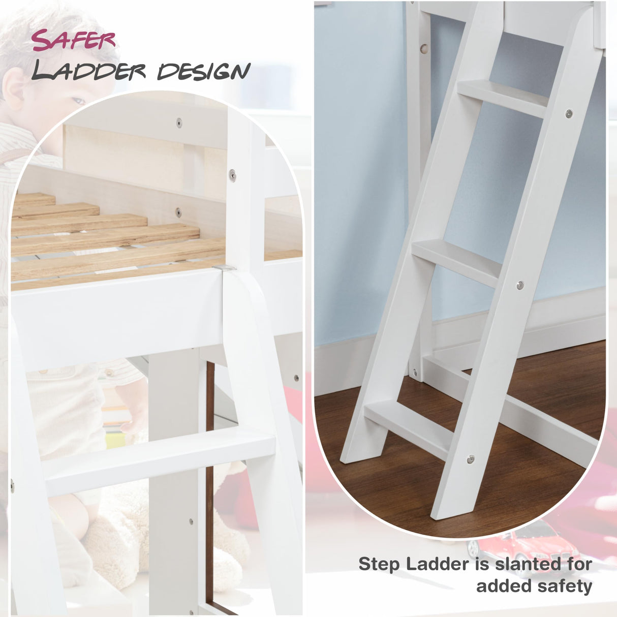 Spirich Kids Bunk Bed with Slide and Ladder, House Bed for Kids with Bed Tent, Playhouse Style Wooden Twin Loft Bed Frames with Roof, Windows, White Spirich