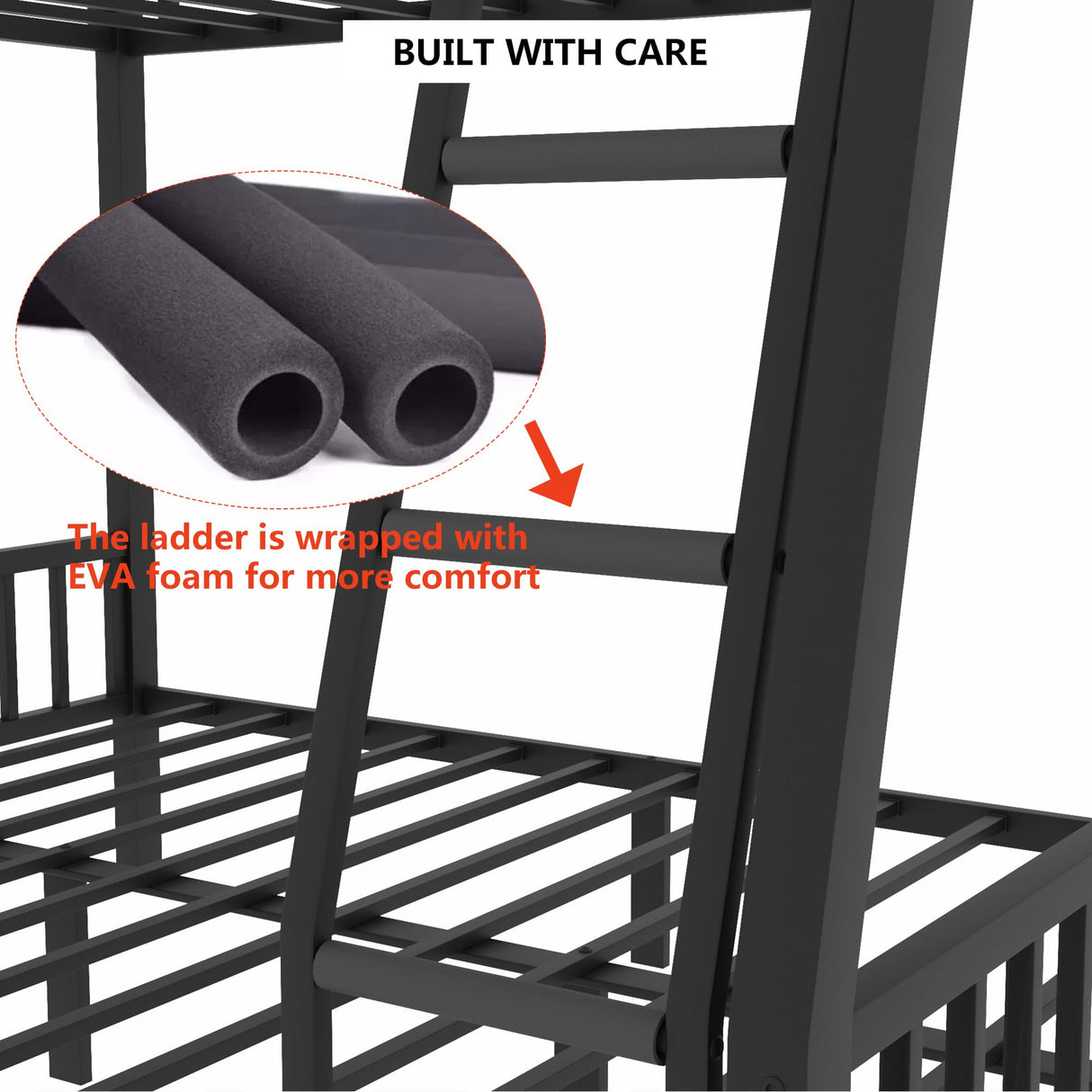 mikibama Full XL Over Queen Bunk,Metal Heavy Duty Bunk Beds for Adults,Queen Bunk Bed with Inclined Ladder,Industrial Bunkbeds for Kids,Adult,Small Spaces,Space Saving. (Black, Full XL Over Queen) mikibama