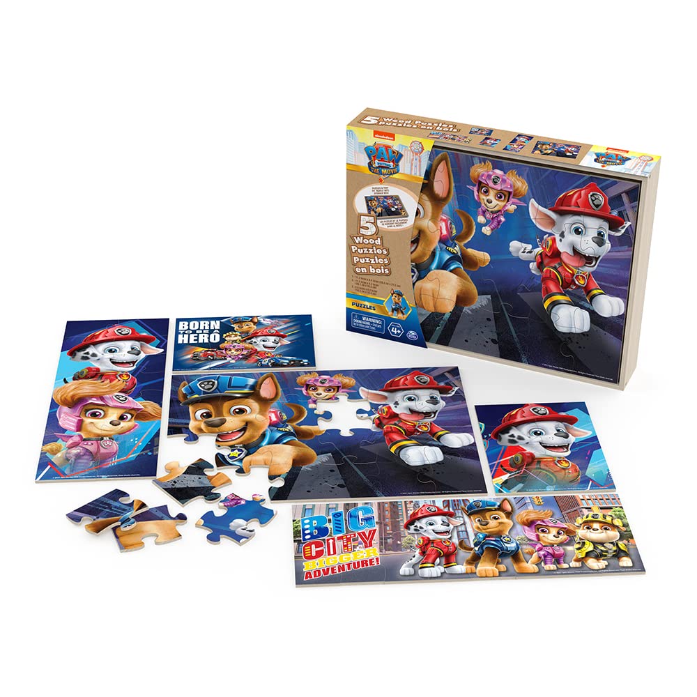 Paw Patrol The Movie - Set of 5 Wood Puzzles with Storage Box for Kids - Ages 4 and Up 1616 Holdings