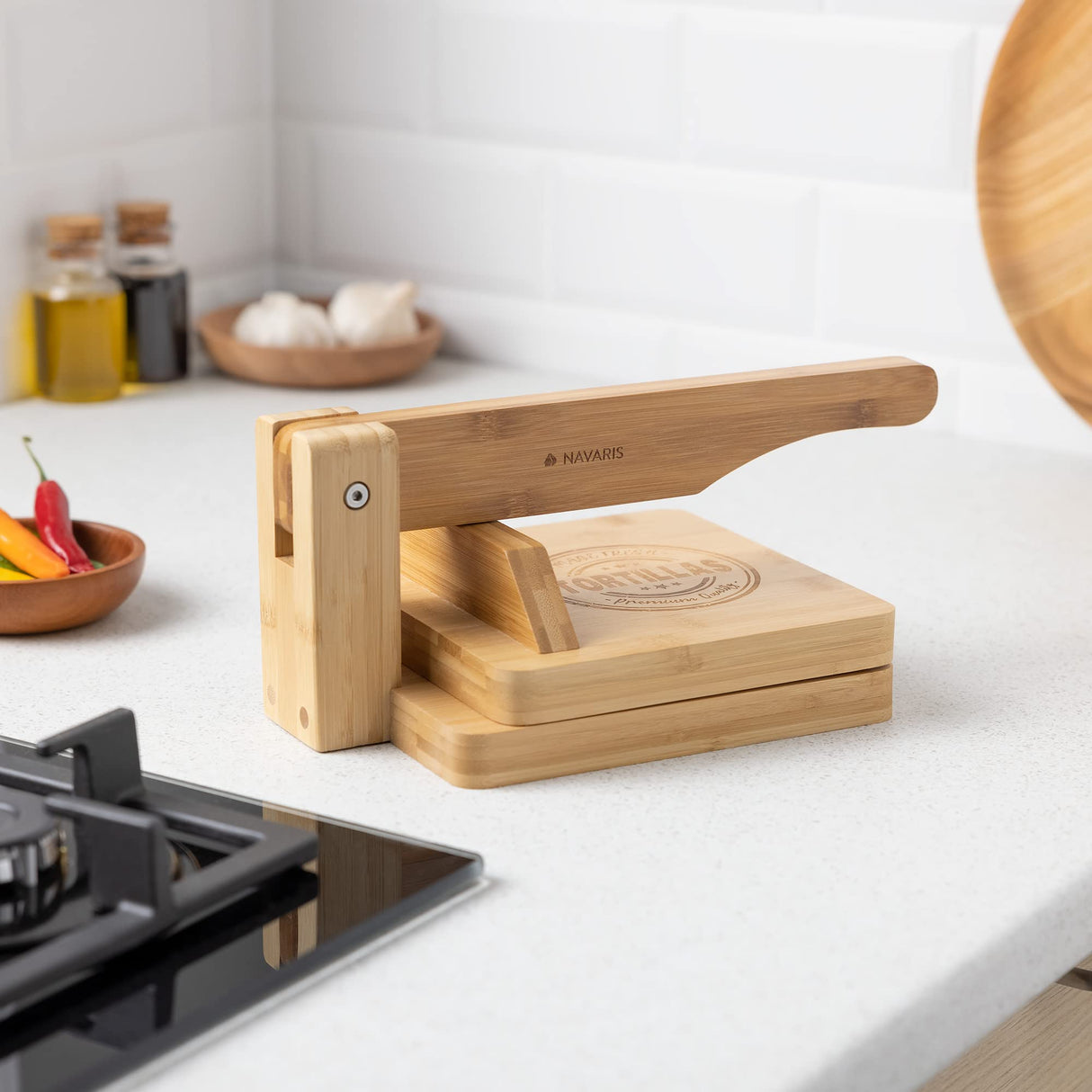 Navaris Wooden Tortilla Press - Wood Pataconera Tortilla Quesadilla Maker Flour Dough Press for Quesadillas Tortillas Indian Roti Tostones Patacones Navaris