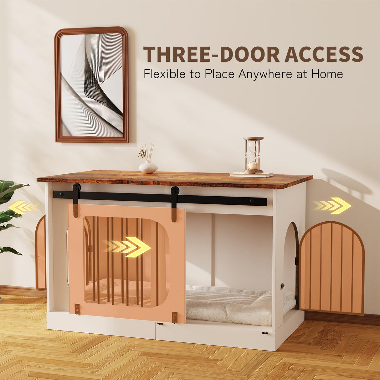 XXL Dog Crate Furniture,47.2 Inches White Kennel Furniture with Cushion Decorative Farmhouse Crate Indoor Thick Wooden Pet House End Table Modern Cage Furniture for Medium/Large Dog YDTOP