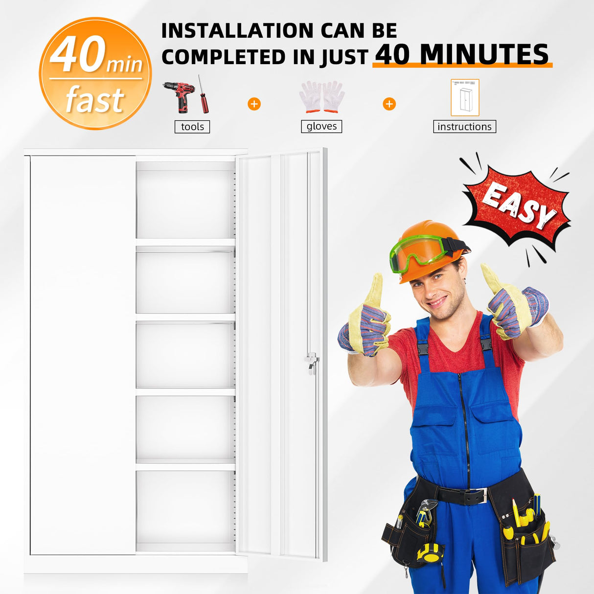 INTERGREAT Metal Storage Cabinets 72” White Garage Steel Storage Cabinet with Doors and Shelves, Metal Tool Cabinet, Steel File Cabinet for Home Office, Basement, Warehouse, Classroom(Anti Tipping) INTERGREAT