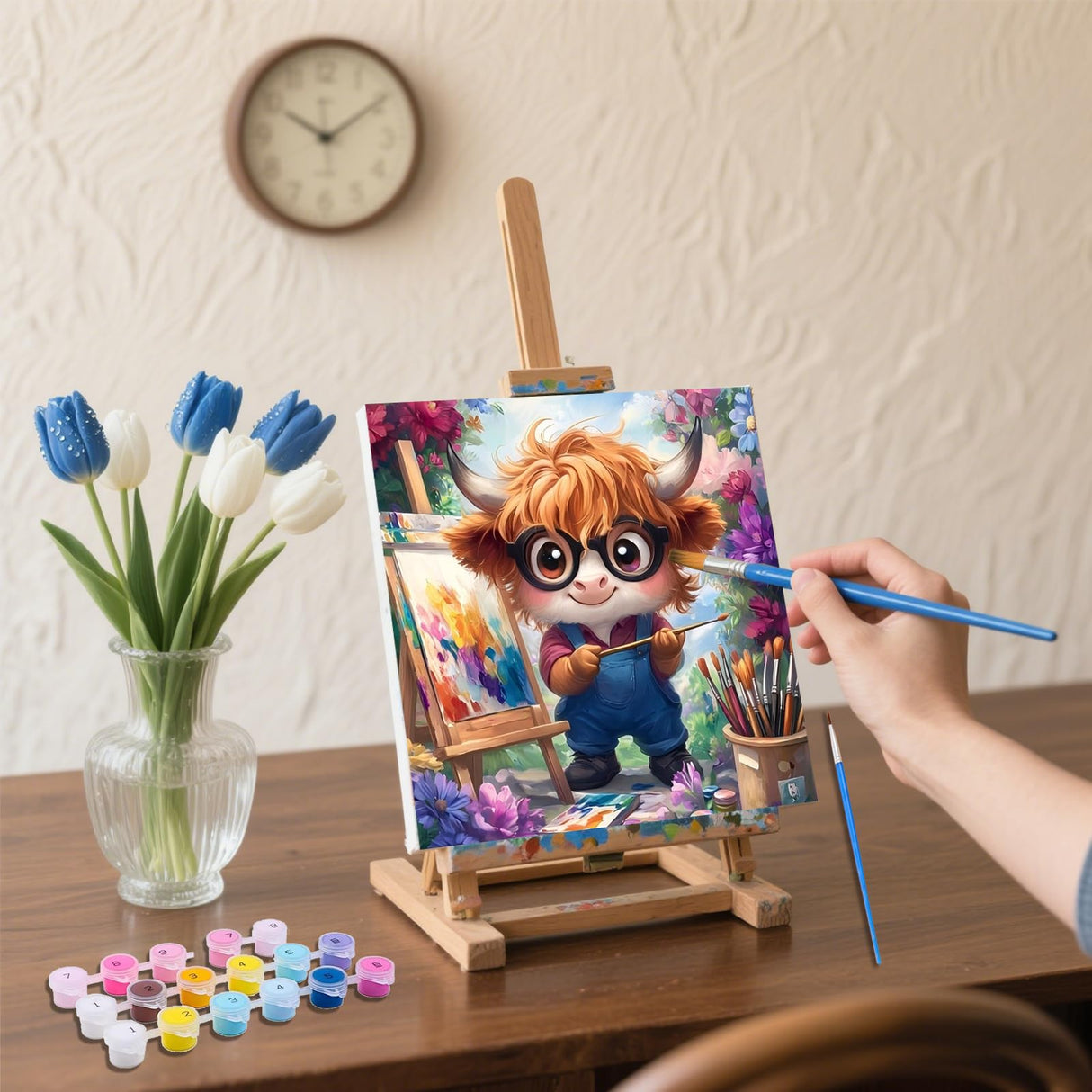 xcemhil Framed Paint by Numbers Kit for Kids and Adults, Paint by Numbers for Adults Cow, Cute Cow Kids Paint by Number Kits for Gifts and Home Decor 10x10in xcemhil