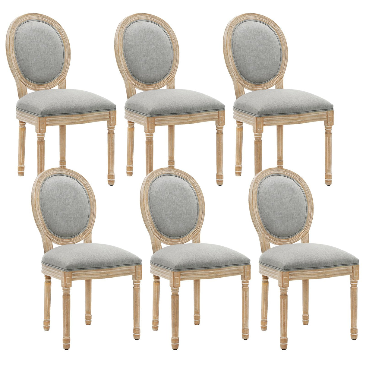 Furnimart French Country Vintage Dining Chairs Set of 6 Farmhouse Dining Chairs with Round Back and Solid Wood Legs, Oval Side Chairs for Kitchen Dining Room Living Room Furnimart