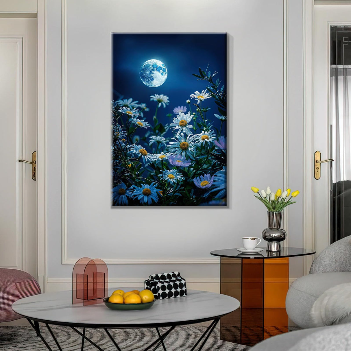 ATDMS Paint by Numbers Kit for Adults with Frame Landscape Paint by Number with Easel DIY Flowers Adult Paint by Number Kits on Canvas Framed Moon Oil Painting Kits for Home Wall Decor 8x12 Inch ATDMS