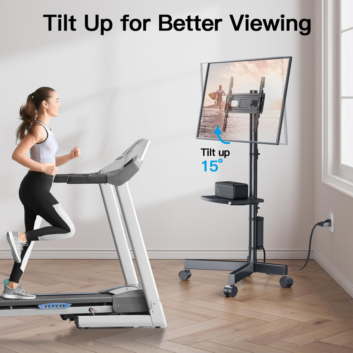 HUANUO Rolling TV Stand with Power Outlet, Mobile TV Cart for 23-60 Inch Flat/Curved LED/LCD/OLED TVs up to 88 lbs, TV Cart Height Adjustable Portable TV Stand on Wheels Max VESA 400x400mm HNTVMC02 HUANUO