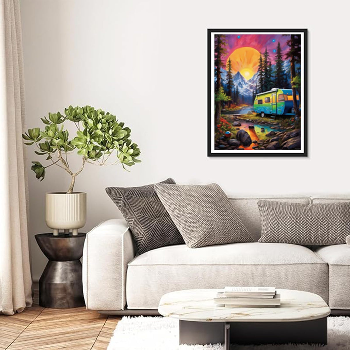 PUAGEMTI Jungle Camper Diamond Painting Kits, Transportation 5D Diamond Painting DIY Full Drill Round Art Gems for Adults Beginners Home Wall Decoration 12x16 INCH PUAGEMTI