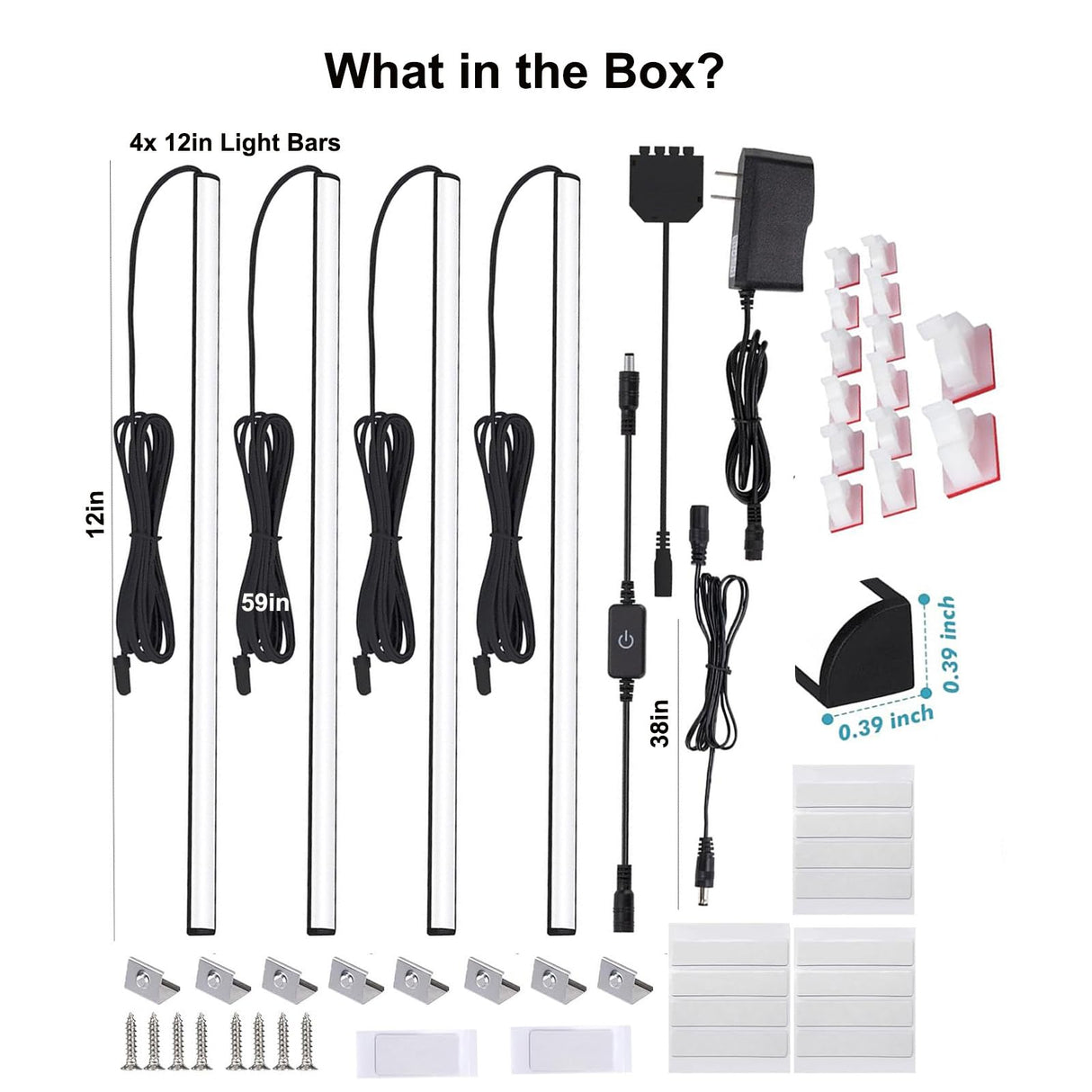 Martronic 4-Pack 12 Inch LED Display Case Lighting Kit, Black Dimmable Bookshelf Light Bars with 12V Power Adapter, 6000K Bright White, Plug-in Slim Lights for Shelves, Curio Cabinets, and Bookcases Martronic