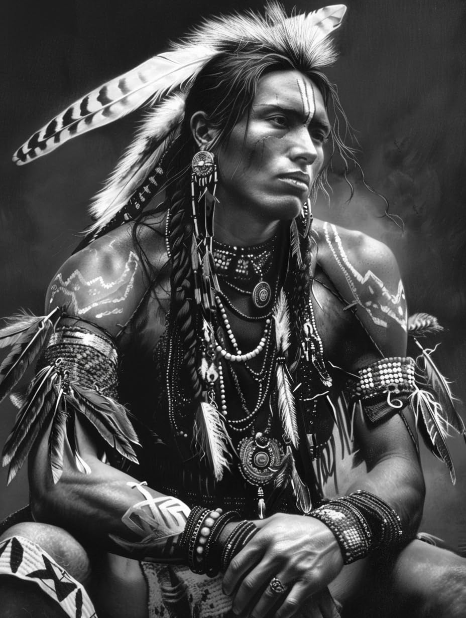 American Native Indian Man Black and White 5D Diamond Art Painting for Adults Full Drill Round Diamond Paint by Number Kits for Beginners Gems Cross Stitch for Wall Decor 15.8x19.8inch(2) Generic