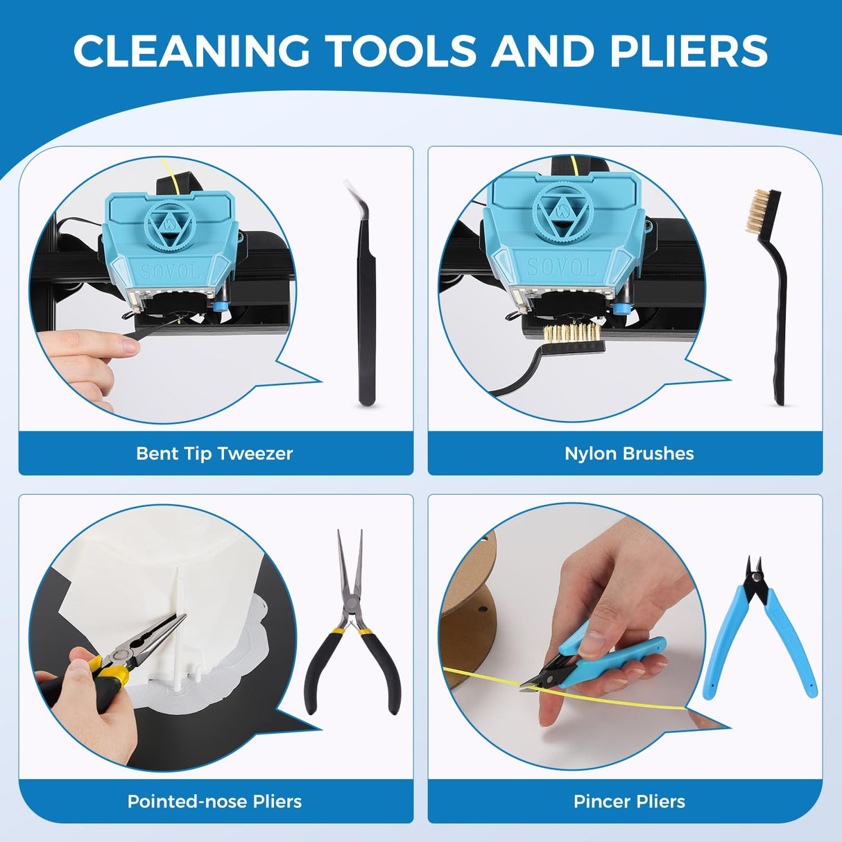 Sovol 3D Printer Tools Kit, 36 PCS 3D Printer Accessories with Deburring Tool, Caliper, Art Knife Set, Removal Tools, Cutters, Pliers and Tools Storage Bag for Smoothing, Finishing, Craving Sovol