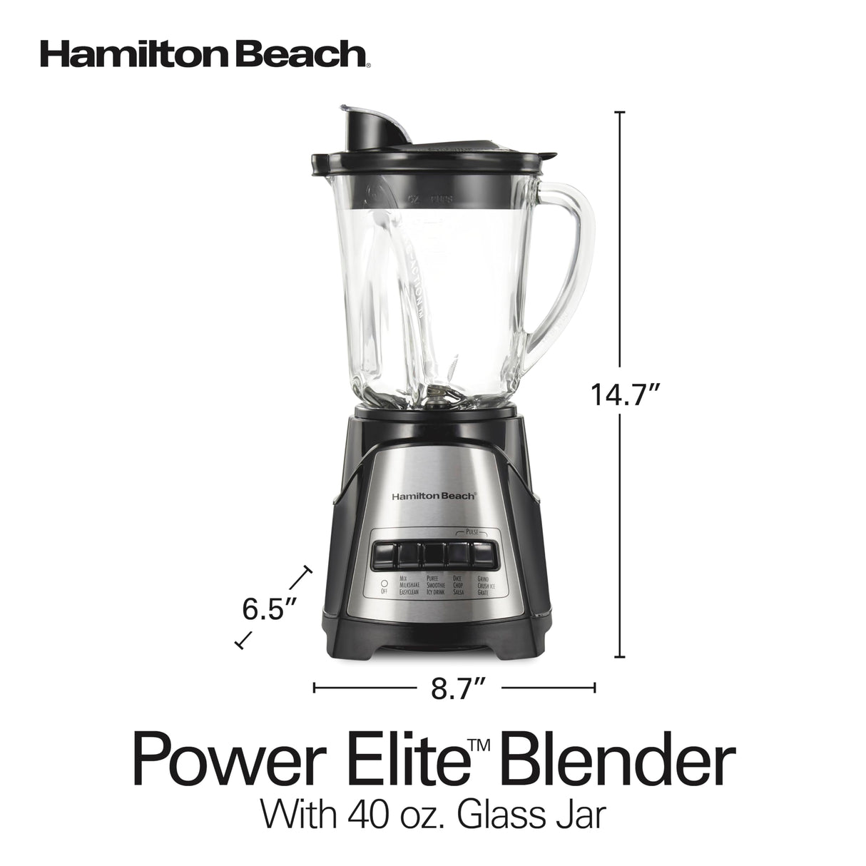 Hamilton Beach Power Elite Wave Action Blender For Shakes and Smoothies, 40 Oz Glass Jar, 12 Functions Including Puree, Crush Ice, Black, 700 Watts, Black (58148A) Hamilton Beach
