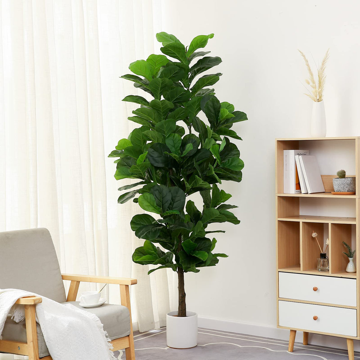 FLOWORLD Fiddle Leaf Fig Tree 6ft Tall Artificial Tree in Plastic Pot Fake Ficus Lyrata Plants with 184 Decorative Fiddle Leaves Faux Fig Trees for Home Office Living Room Decor Indoor Outdoor FLOWORLD