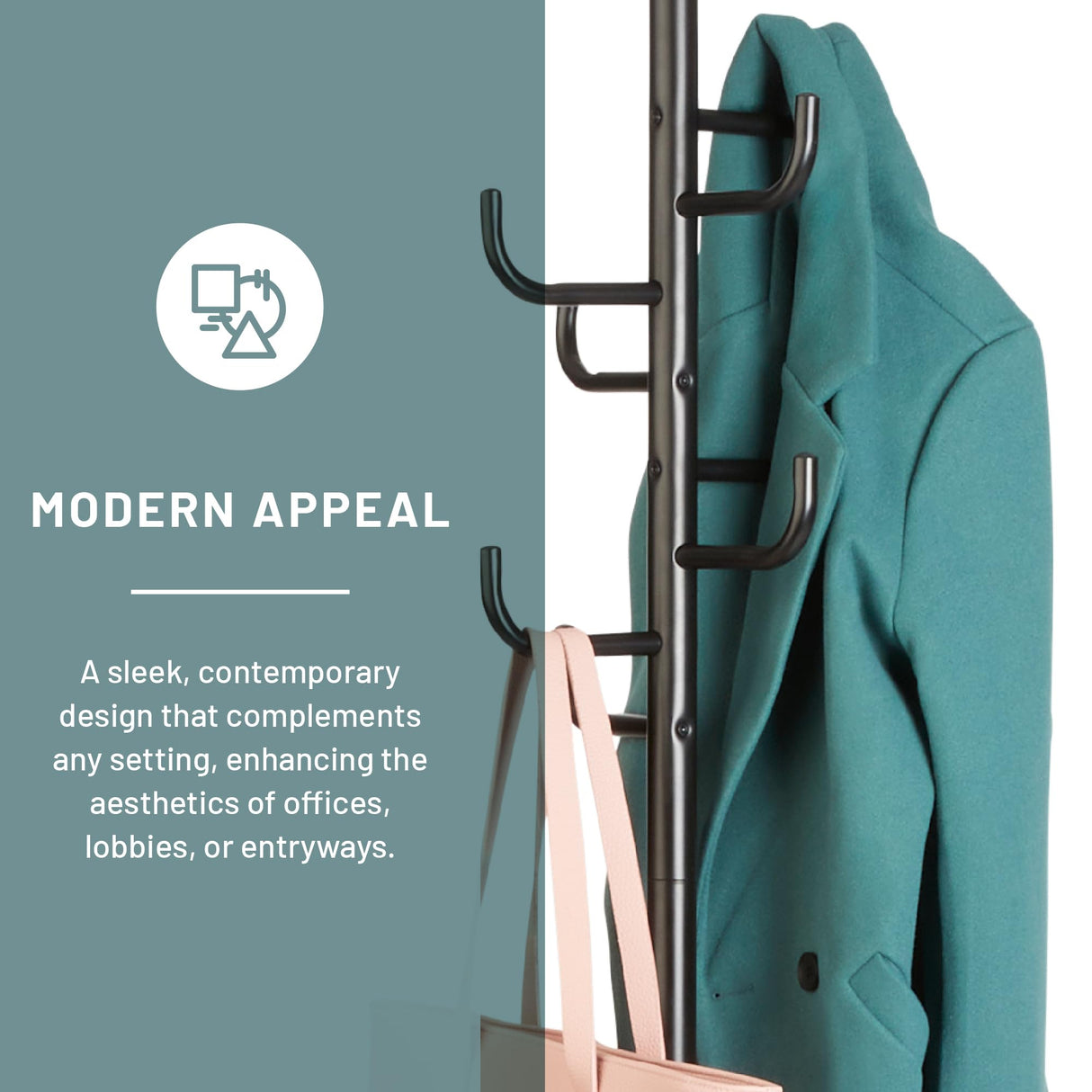 Safco Hook Head Coat Rack, Freestanding Hat and Jacket Hanger with 8 Rounded Edge Hooks, Durable Black Powder Coat Finish Safco