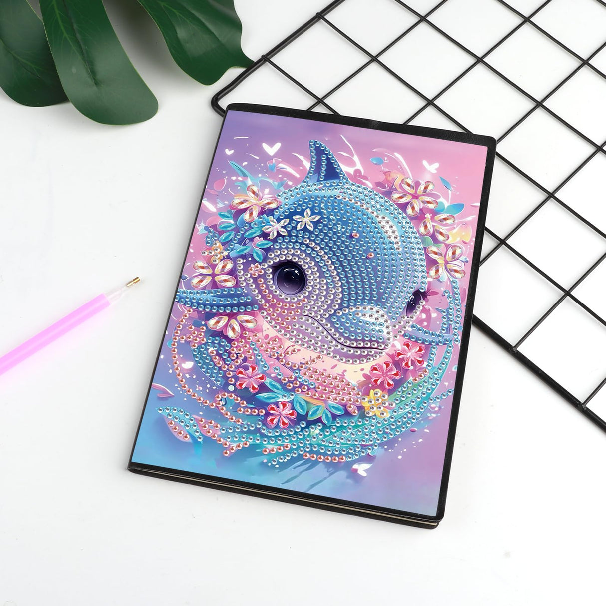 DCIDBEI Diamond Painting Notebooks A5 Blank Diamond Art Notebooks Diary Journal Book Diamond Painting Sketchbook A5 Diamond Painting Notebook Writing Pad Adults Dolphin Notebook DCIDBEI