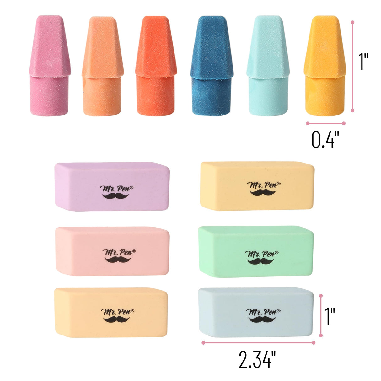 Mr. Pen- Pencil Erasers Set, 66 Pack, 6 pc Hand-Held(Pastel Colors) & 60 pc Pencil Top Erasers(Twilight Colors), Latex-Free, No Smudge & No Paper Tear Mr. Pen