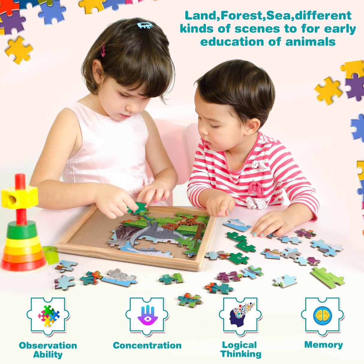 OIDIRE Wooden Puzzles for Kids Ages 4-8, 6 Pack Puzzles Wooden Jigsaw Puzzles 60 Pieces for Children Learning Educational Puzzles Toys for Boys and Girls OIDIRE