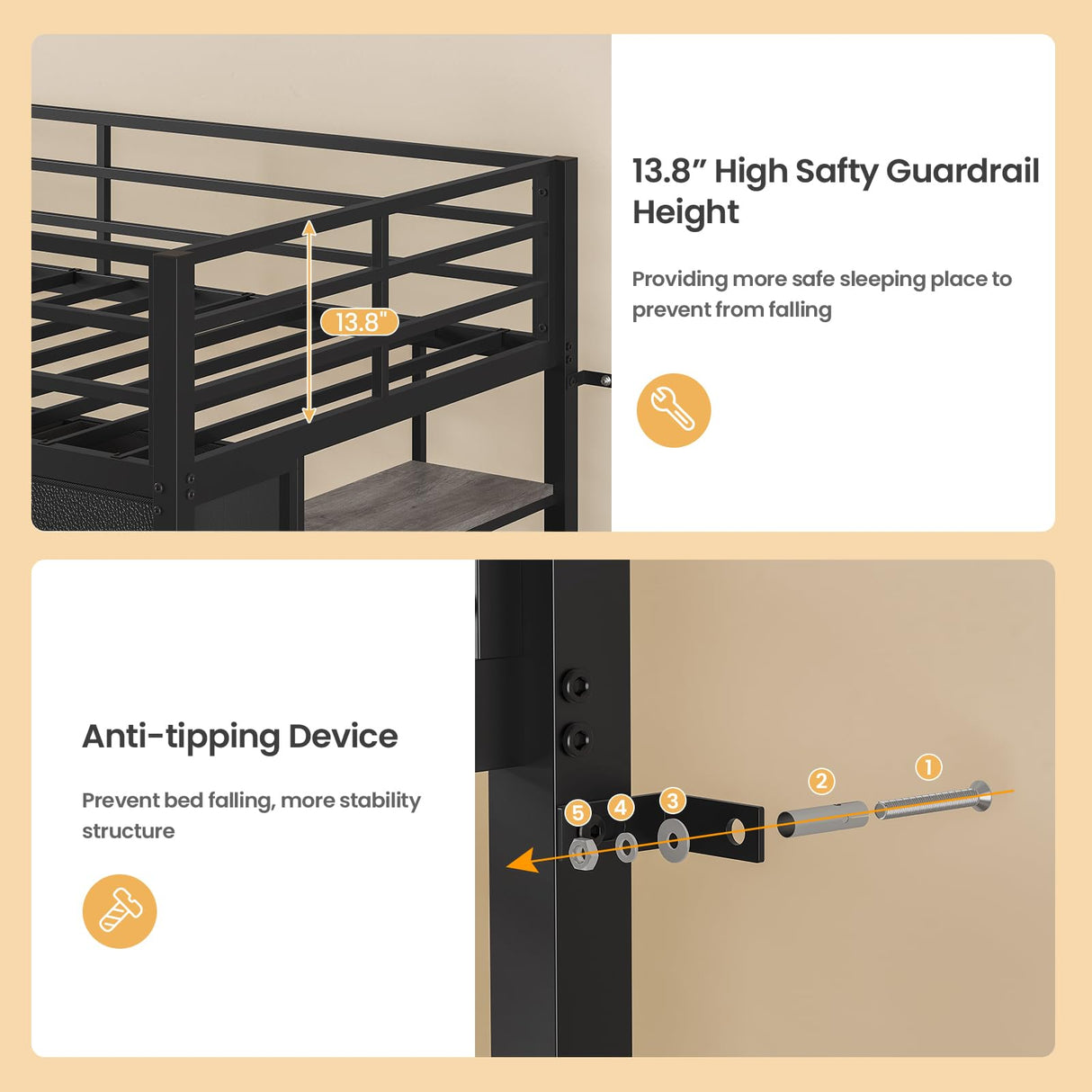 BTHFST Twin Loft Bed for Kids, Low Loft Bed Twin Size with 9 Storage Dresser, LED Lights, 2 Storage Shelves & Stairs, Metal Black Bed with Safety Guardrail for Young Teens, Space Saving, Black BTHFST