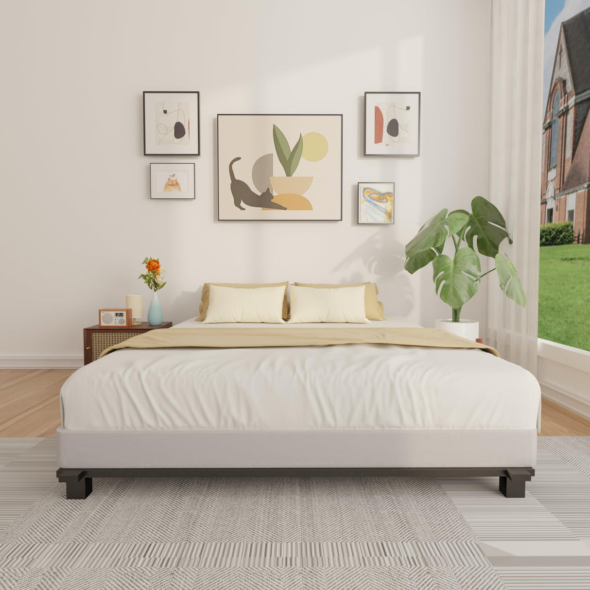 FMDMR 4 Inch Queen Box Spring, Low Profile Box Spring Queen Only, Heavy Duty Mattress Foundation Metal Bed Base with Fabric Cover, Easy Assembly, Non-Slip, Noise Free FMDMR