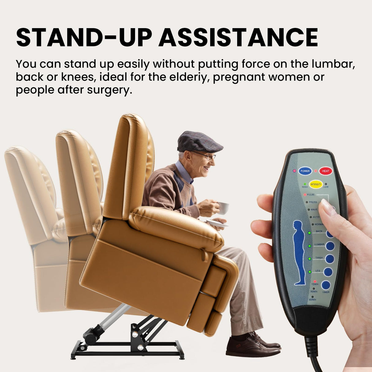 Couchus Large Dual Motor Power Lift Recliner Chair with Massage and Heat for Elderly People, Infinite Position,USB Ports and Remote Control,Breathable Leather Couchus