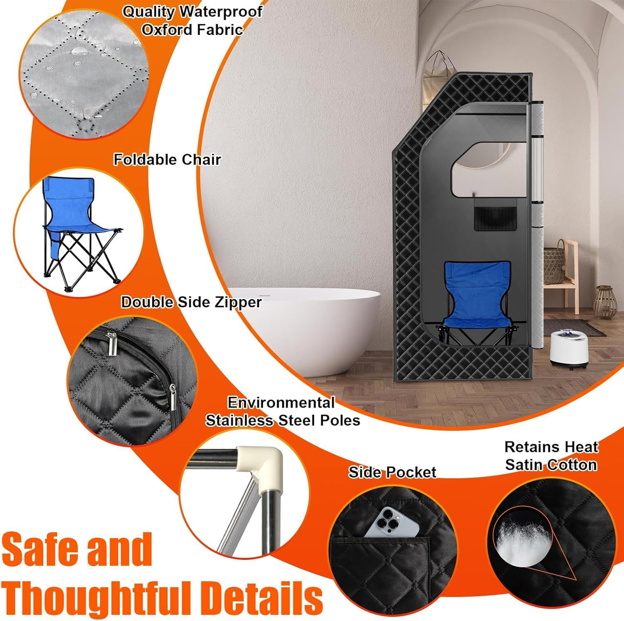 bsdonte Portable Sauna for Home, Personal Steam Sauna Box, Indoor Sauna Tent at Home Full Body with 1000W 2.6L Steamer, Timer, Remote Control, Folding Chair, 9 Levels Heating, 2.6' x 2.6' x 5.9' bsdonte