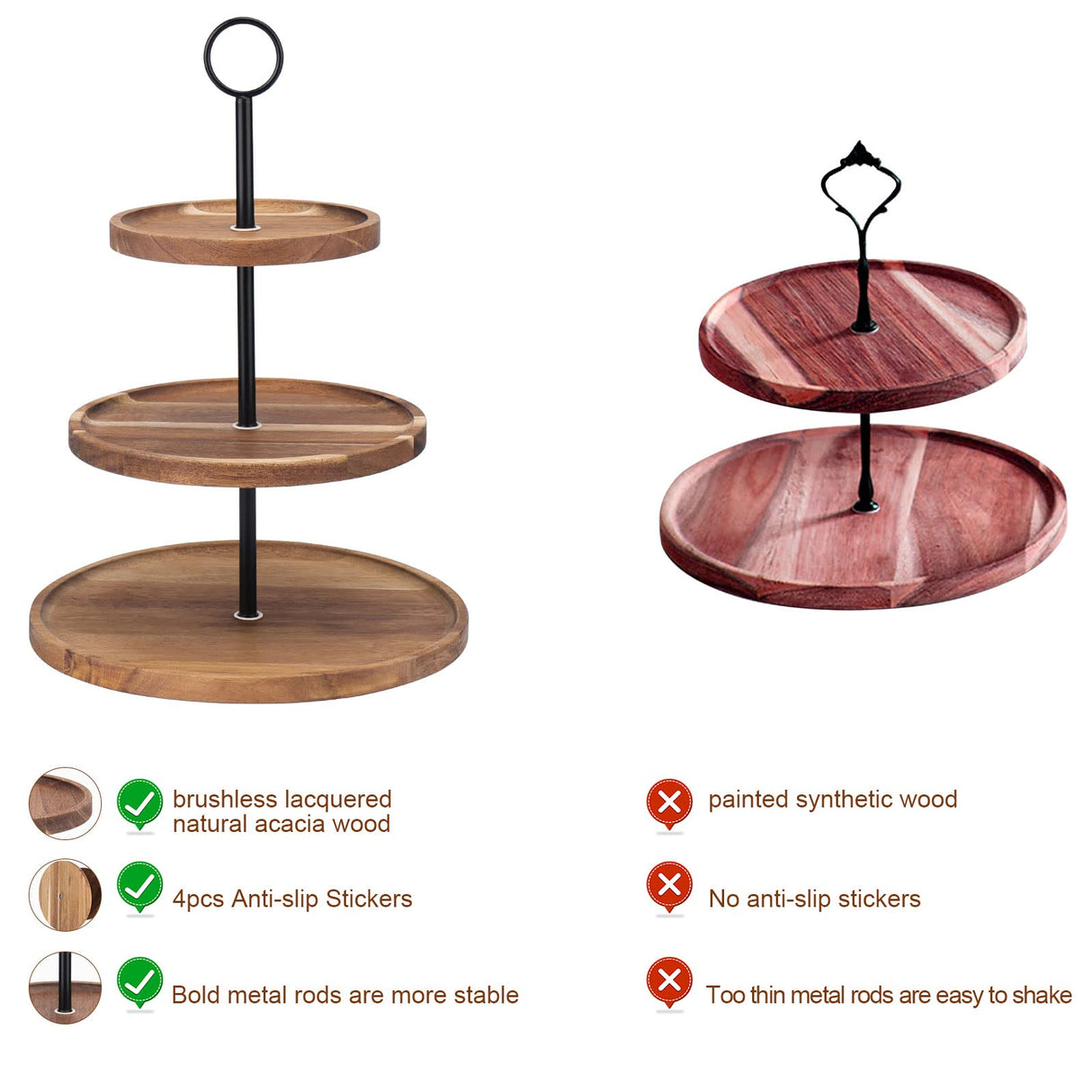 3 Tier Cupcake Stand, Wood Tiered Serving Tray Cupcake Tower, Serving Stand Display Dessert Cookie Candy Buffet Holder for Home Tea Party, Wedding, Farmhouse Decor, Tea Party Decor, Kitchen Decor QIELSER