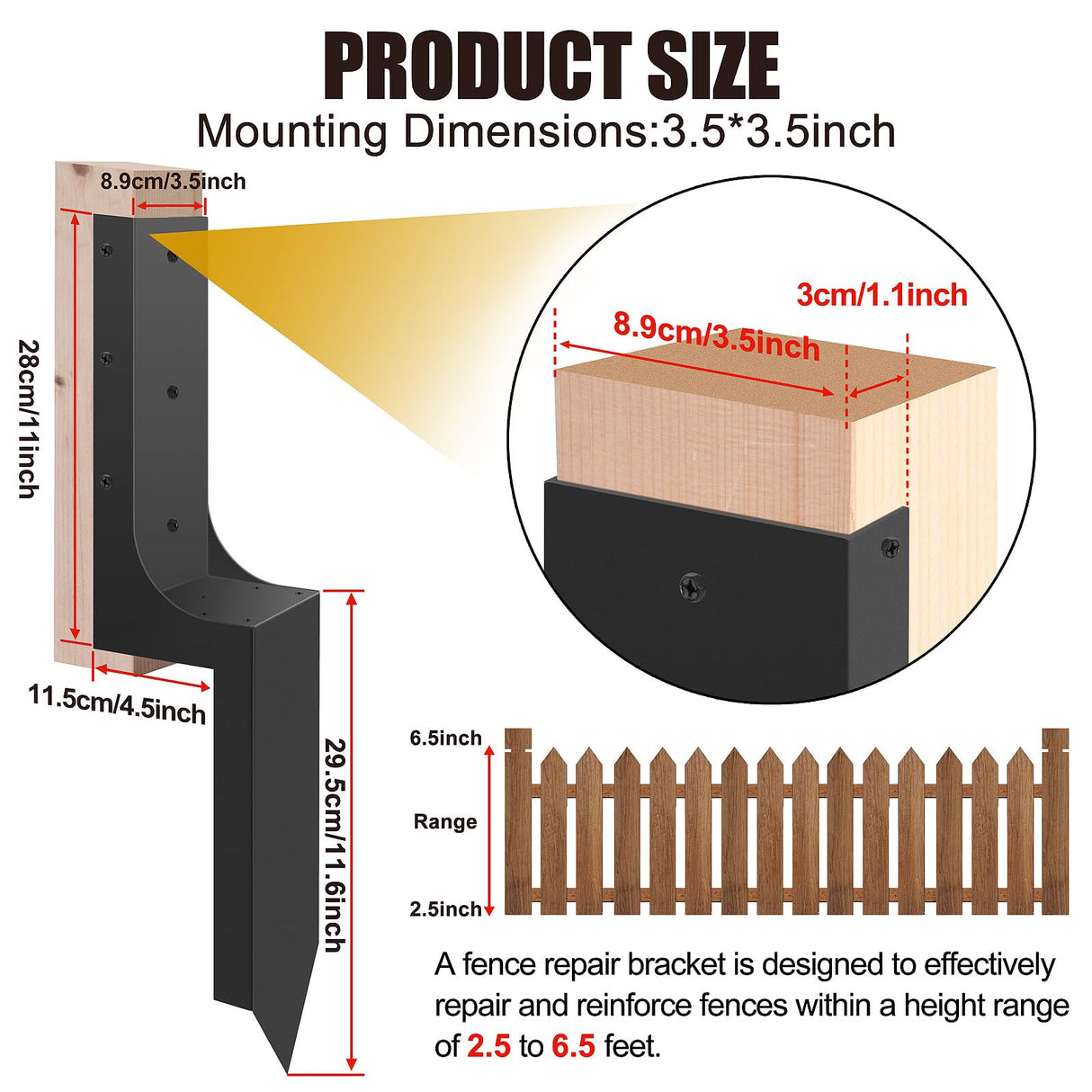 Codesteel Thickened Fence Post Repair Kit, 3.6"x3.6" Ground Spike Anchor, 2 Pack Heavy Duty Steel Repair Stakes for Wooden Posts Codesteel
