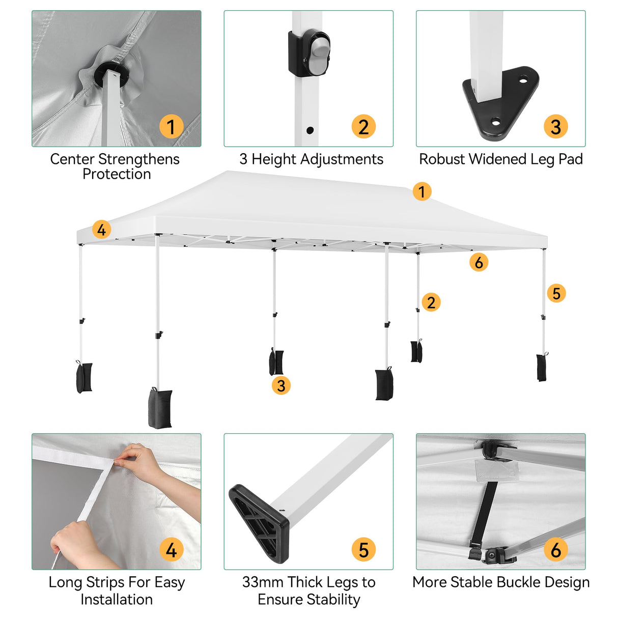 GarveeLife Upgraded 10x20 Pop Up Canopy Tent with 6 Removable Sidewalls, Commercial Heavy Duty Pop Up Canopy Tents for Parties, Roller Bag, Upgraded Thickened Legs, 6 Sand Bags, 18 Stakes, White GarveeLife