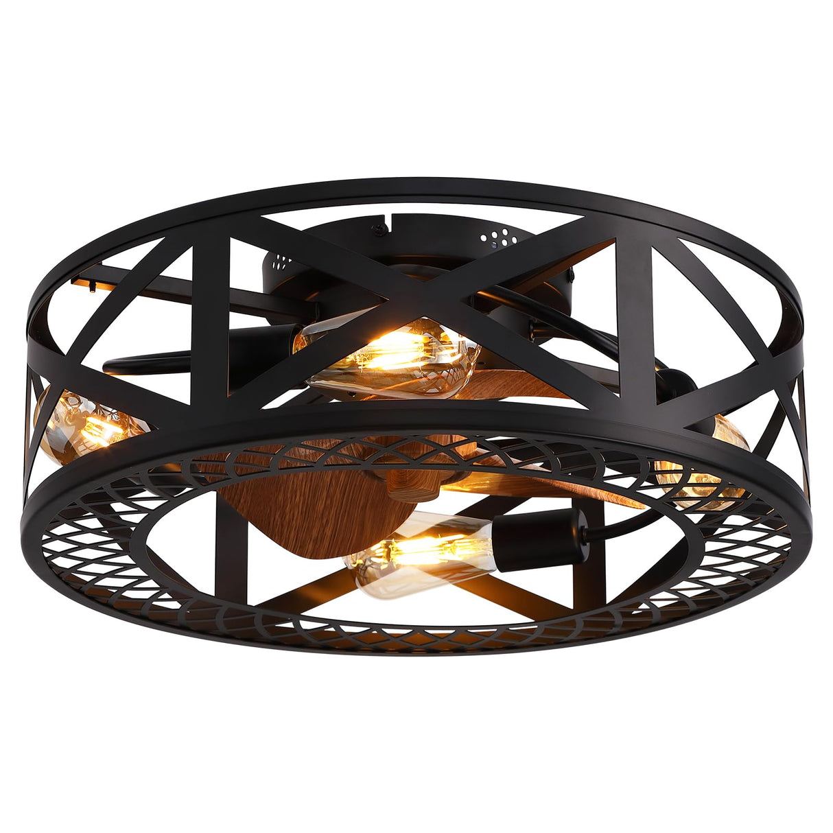 MOOONICHE 20" Caged Ceiling Fans with Lights, Modern Dimmable Flush Mount Ceiling Fan with Lights Remote, Black Low Profile Ceiling Fan for Bedroom, Kitchen,6 Speed Reversible MOOONICHE