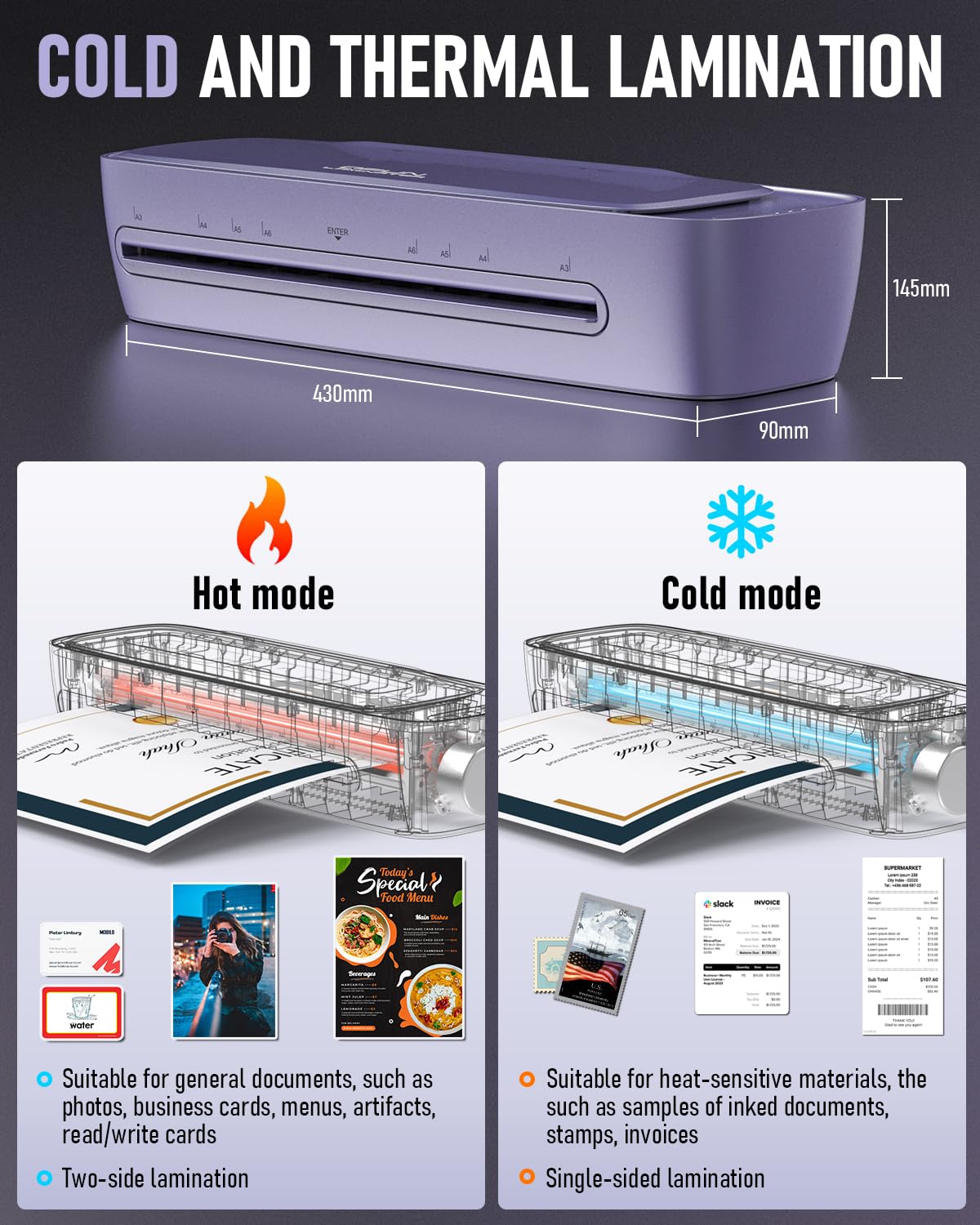 Laminator Machine 13 Inch Wide Thermal Lamination 9 in 1 Cold Hot A3 Laminating Machine for Teacher Personal, 60s Warm-Up No Jam laminator Machine 11x17 with 30 Laminating Sheets for Home Office Use Qfun