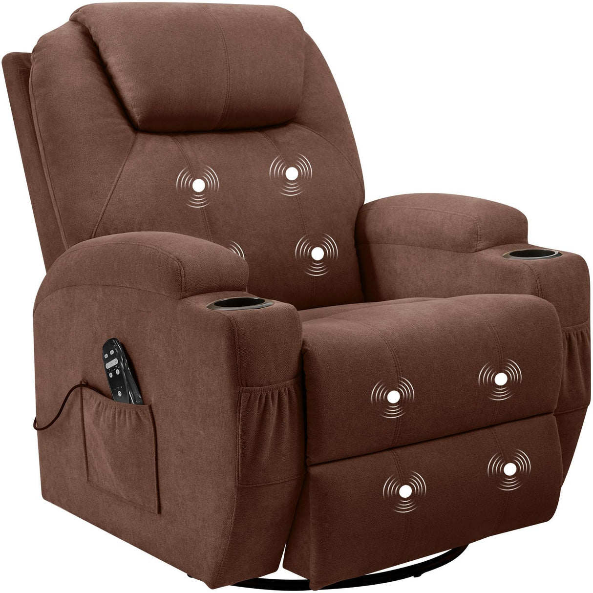 Flamaker Rocking Chair Recliner Chair with Massage Swivel Ergonomic Lounge Chair Classic Single Sofa with 2 Cup Holders Side Pockets Living Room Chair Home Theater Seat (Brown) Flamaker