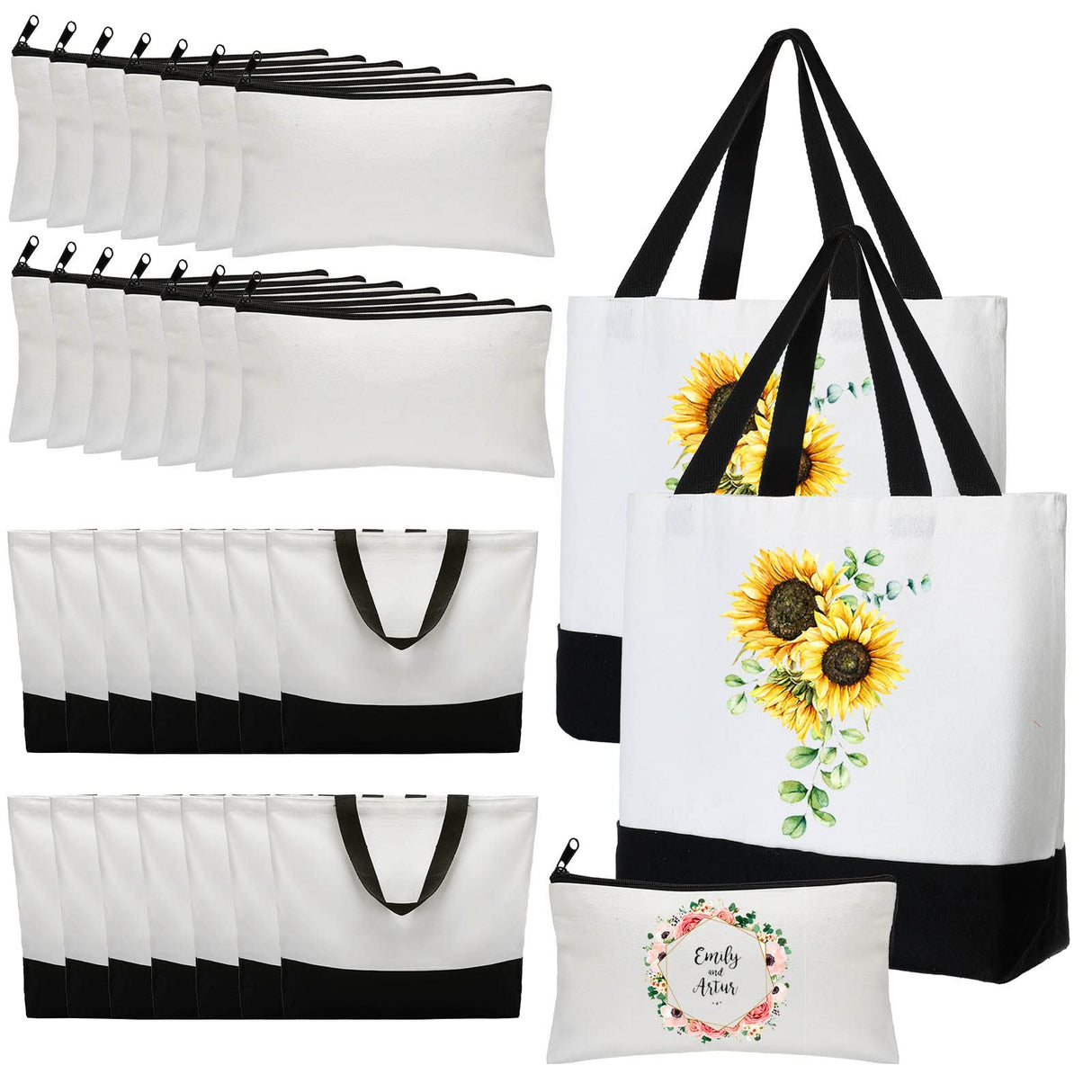 Wesiti 28 Piece Blank Canvas Tote Bag and Makeup Bag Bulk Plain Cotton Tote Bag with Handle Cosmetic Pouch with Zipper Reusable Grocery Bag for DIY Sublimation Embroidery Craft Wedding Christmas Gift Wesiti