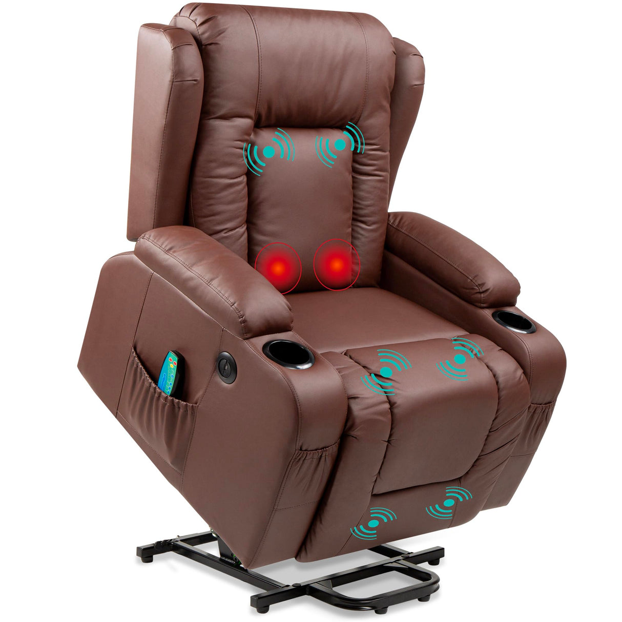 Best Choice Products PU Leather Electric Power Lift Chair, Recliner Massage Chair, Adjustable Furniture for Back, Legs w/ 3 Positions, USB Port, Heat, Cupholders, Easy-to-Reach Side Button - Brown Best Choice Products