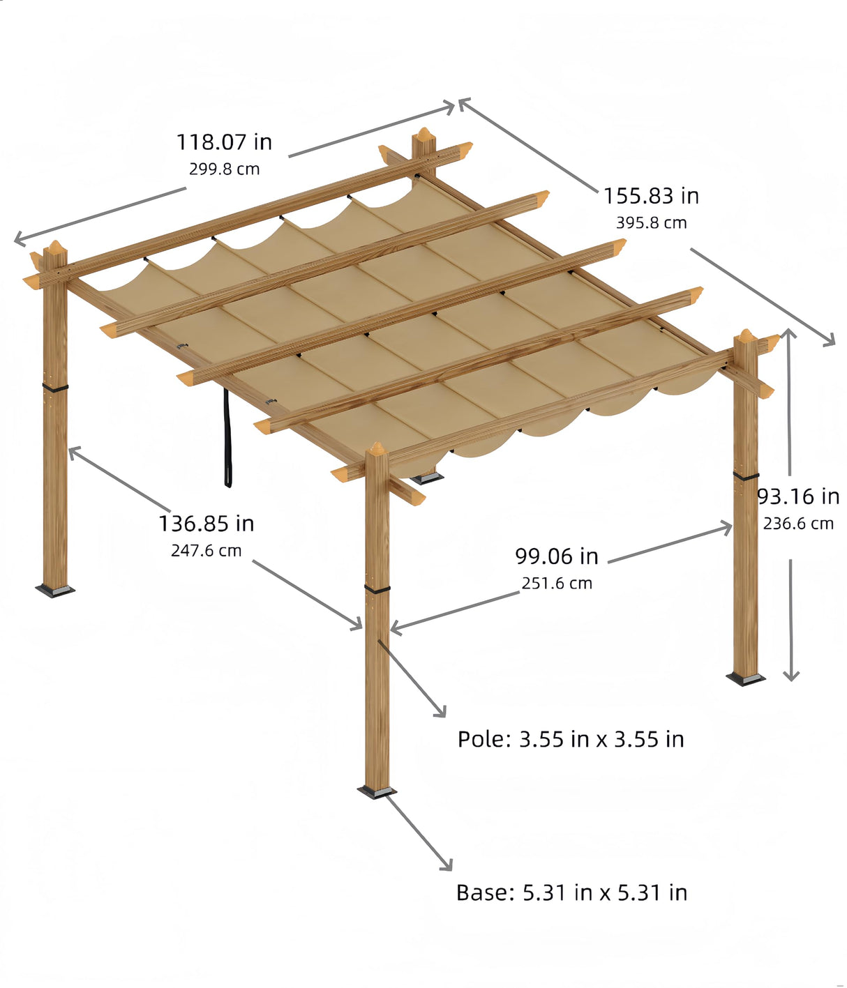 GarveeLife 10 x 13 Ft Wood-Grain Aluminum Pergola Outdoor Pergola with Retractable Canopy Sun Shade Shelter for Garden, Patio, Backyard, Deck - Khaki GarveeLife