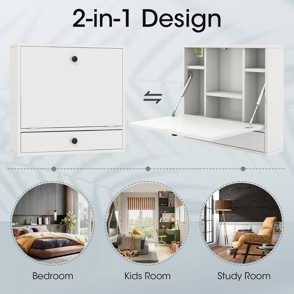 Tangkula Wall Mounted Desk, Folding Wall Table Floating Desk Wall Mount Laptop Desk, Space Saving Wall Mounted Table Wall Desk with Storage Drawer & Shelves (White) Tangkula