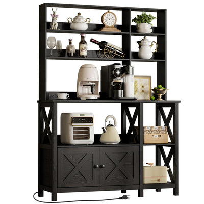 IRONCK Bakers Rack with Power Outlet, 45in Wide Coffee Bar Cabinet with Storage, 6-Tier Kitchen Storage with Doors, Microwave Stand for Kitchen, Dining Room
