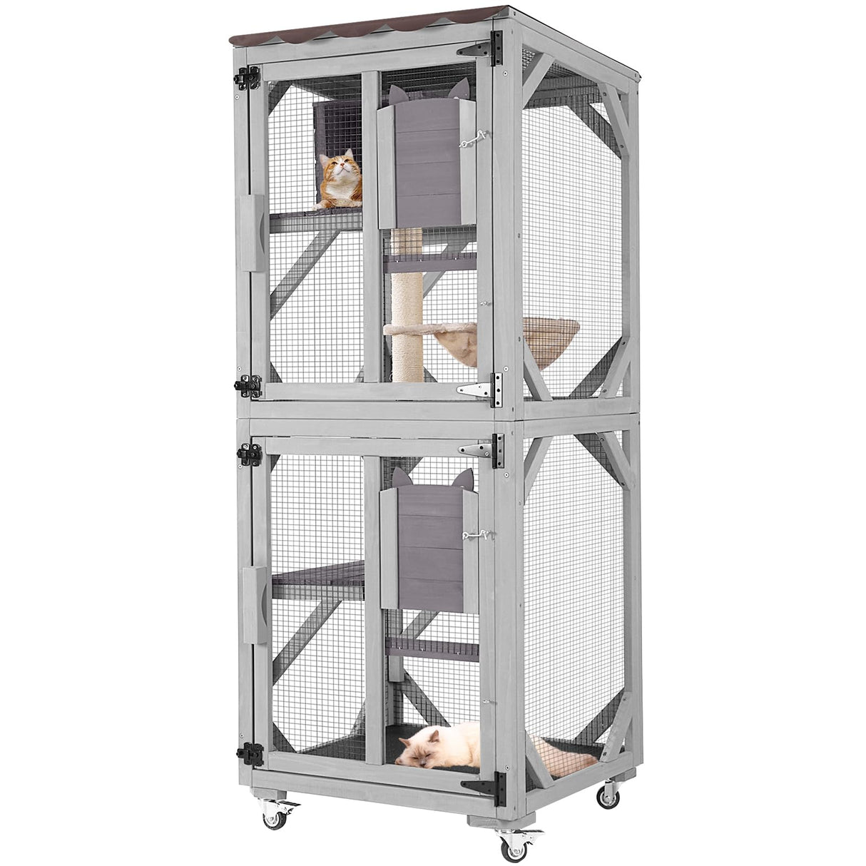 Aivituvin Catio Outdoor Cat Enclosure Wooden Cat Cage with Window Access Large Kitty House on Wheels 62.4’’ Indoor Patio Aivituvin