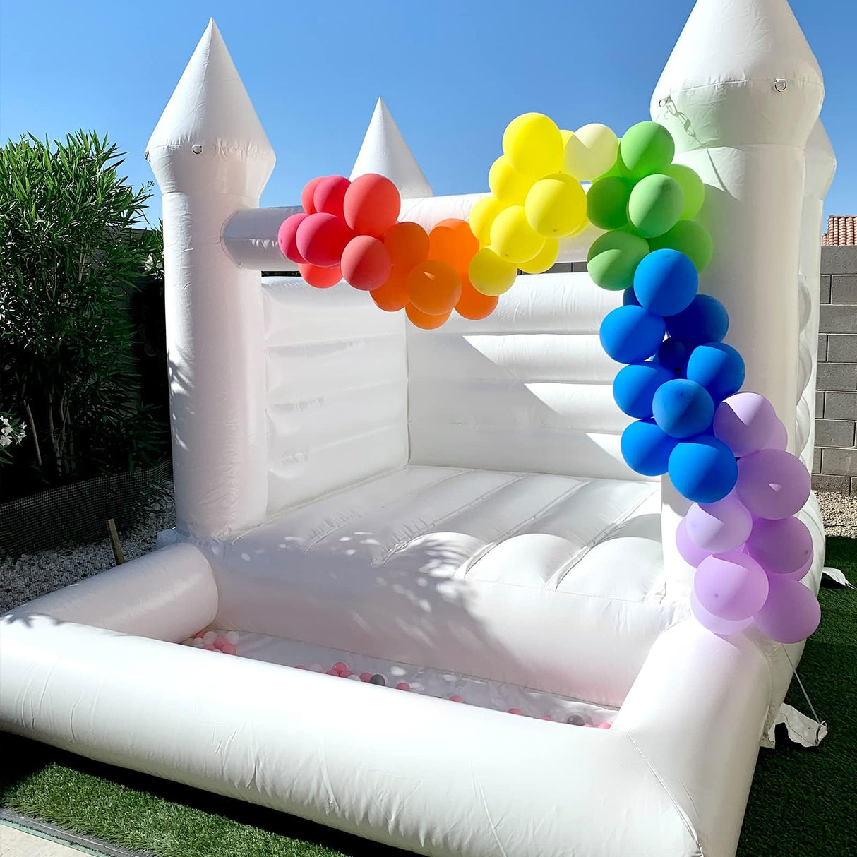 WARSUN 10x8x8FT White Bounce House with Ball Pit & Air Blower All PVC Commercial Grade Inflatable White Bounce House Caslte for Kids Birthday Baby Shower Business Photography WARSUN