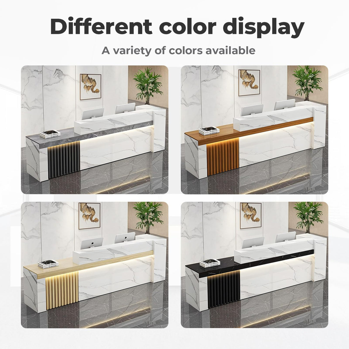 Huariifowm Modern Reception Desk Counter Table, Front Desk with Lockable Drawer & Open Shelves, Reception Table with Private Panels for Office (Gray Grain + White/Right,59" L*24" W*39" H) Huariifowm